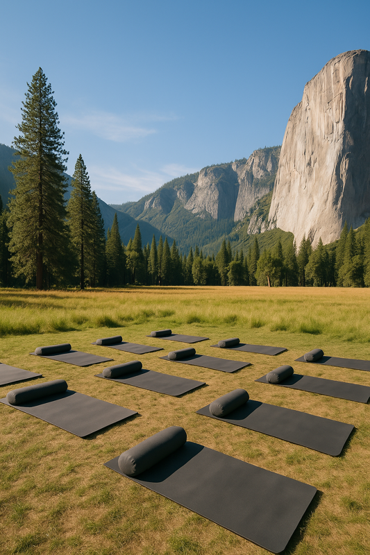 RISE Community - Outdoor yoga session in Yosemite Valley