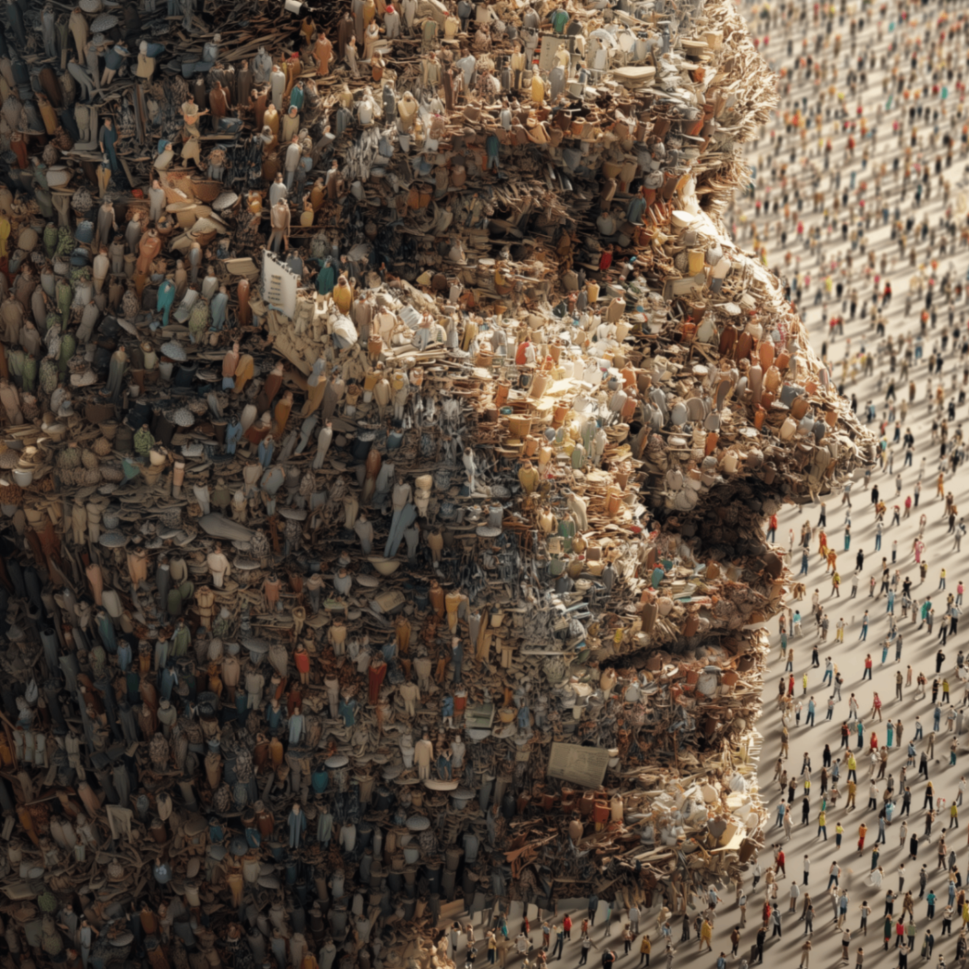 People forming a human face shape
